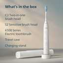 Philips Sonicare 6500 Series Electric Toothbrush - Next-Generation Sonicare Technology, Pressure Sensor, 9 Brushing Settings, SmarTimer, BrushPacer, 21-Day Runtime, Travel Case, White, HX7410/10