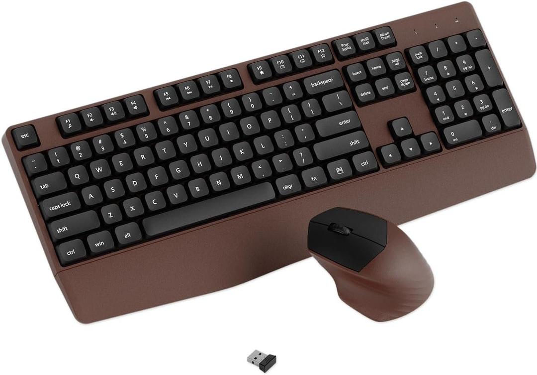 Wireless Keyboard and Mouse Combo, Ergonomic Keyboard with Wrist Rest, 2.4Ghz Wireless Connection, Compatible with PC/Laptop/Windows/Mac for Home and Office Use (Black Coffee)