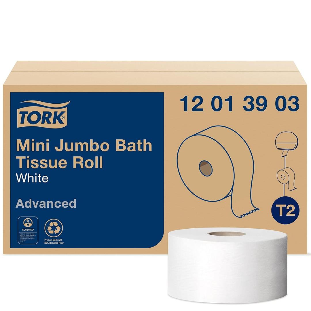 Tork Mini Jumbo Toilet Paper Roll White T2, Advanced, 1-Ply, 12 x 1200', 12013903