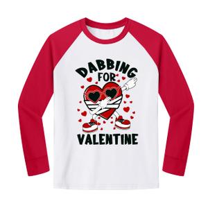 Valentines Day Kid Boys Girls Heart Dabbing Top Red White Raglan Long Sleeve Crew Neck T-Shirt 5-6 Years