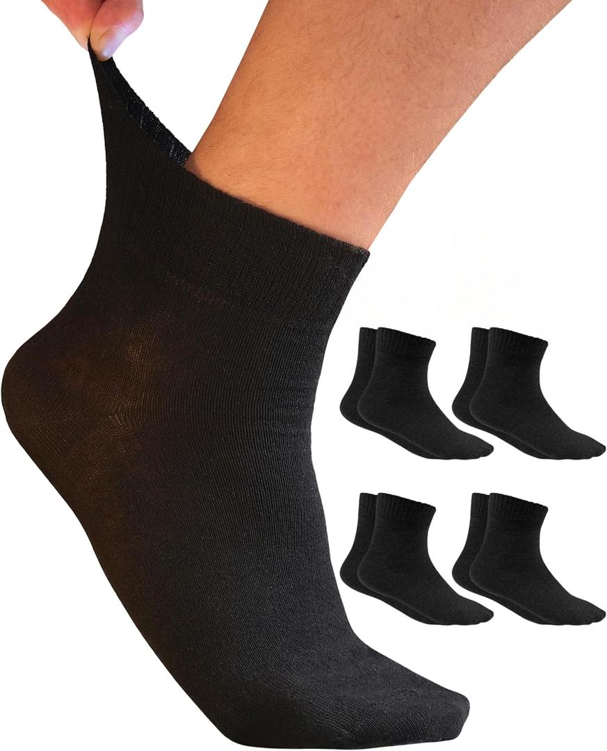 Mens Diabetic Ankle Socks Size 13-15 XL, Non-Binding, Thin, Loose Fitting Socks for Men Ankle Black 4 Pairs