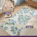 DEXI Area Rugs for Bedroom, 2x6 Reversible Hallway Rug with Tassels, Soft Low Pile Bedside Rug, Modern Laundry Room Indoor Cotton Carpet for Kitchen Floor Entryway Living Room, Blue and Pink Flower
