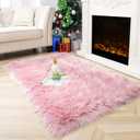 Noahas Luxury Fluffy Rugs Bedroom Furry Carpet Bedside Faux Fur Sheepskin Area Rugs Children Play Princess Room Decor Rug, 3 x 5 Feet (Pink)