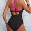 B2prity Women's V Neck One Piece Swimsuit Tummy Control Slimming Bathing Suit Double Straps Crisscross Back Swimwear (M)