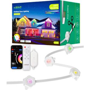 EDISHINE Cuttable Permanent Outdoor Lights PRO, 100FT 60 LED RGB+IC+Warm White Eave Light, 111+ Scene Mode, Smart APP/Voice & Remote, IP67 for House New Year Decor, Compatible with Alexa, Google