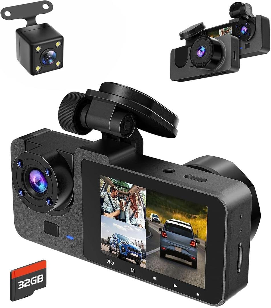 4K Ultra HD Dash Camera for Cars, Front & Rear Dual Lens, 32GB Card, Super Night Vision, 170 Wide Angle, WDR, 2.0" IPS Display, Loop Recording, G-Sensor, 24H Parking Mode