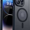 CANSHN Magnetic Compatible with iPhone 14 Pro Case, Upgraded [Full Camera Protection] [Compatible with Magsafe] [Translucent Matte] Shockproof Protective Phone Case Cover 6.1 Inch - Black