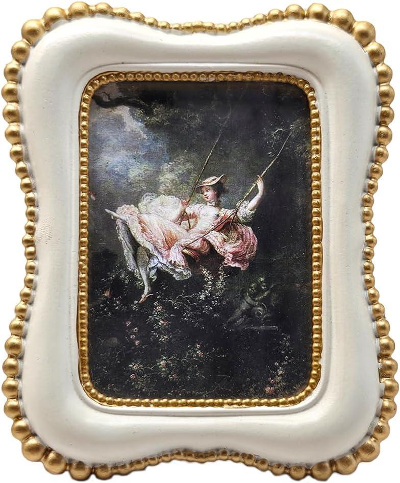 2.5x3.5 Small Vintage Picture Frame, Tiny Antique White Ornate Photo Frame, for Tabletop and Wall Display, Decorative Retro Home Decor, Old Fashioned Photo Gallery Art