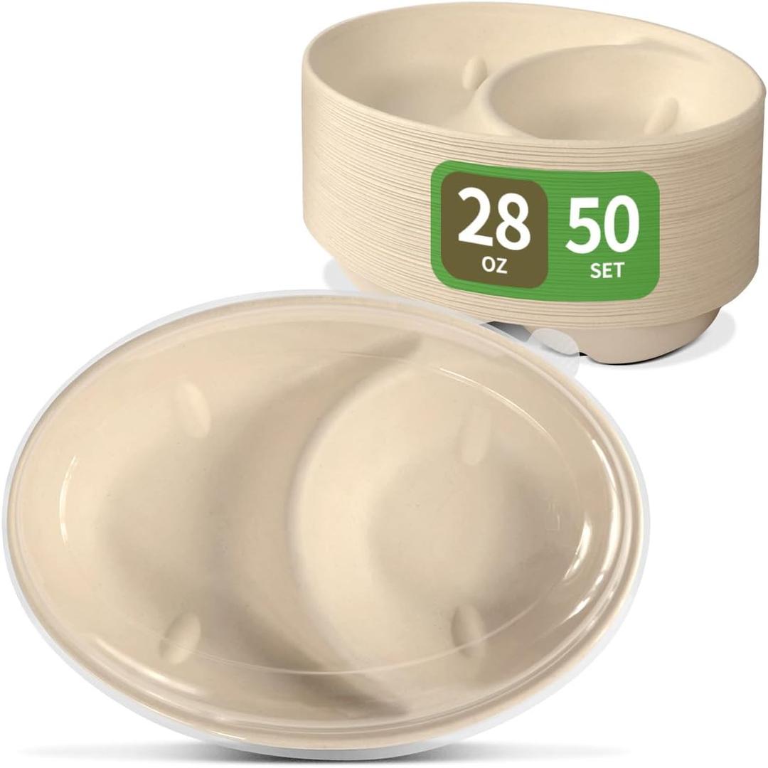 bloomoon 2 Compartment Oval Disposable Food Containers with Lids 50 Pack,Divided Oval Bowls Disposable Chip and Dip Bowl Containers for Chips and Salsa, Snacks and Fruit bloomoon 2 Compartment Oval Disposable Food Containers with Lids 50 Pack,Divided Oval Bowls Disposable Chip and Dip Bowl Containers for Chips and Salsa, Snacks and Fruit