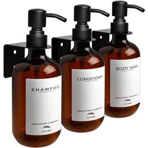 Shampoo Dispenser for Shower Wall Mount, No Drill Shampoo and Conditioner Dispenser with Matte Pump and Waterproof Labels, Shower Soap Dispenser Wall Mounted for Home Bathroom - Amber