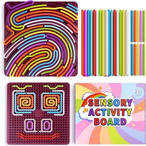 Sensory Activity Board - Large Silicone Fidget Toy for Autism, Anxiety, Stress Relief, Calming & ADHD, Double-Sided Silent Sensory Activities for 3+ Kids, Adults with Portable Travel Bag & 30 Strings
