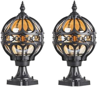 2 Pack Globe Outdoor Post Lights, Black Sphere Post Lamp Fixture with Pier Mounting Base, Waterproof Rustproof Aluminum Outside Post Light for Lawn Porch Garden Pathway Patio Fence No Sensor,Medium