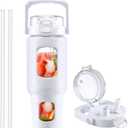 BLUEGO 40 oz Glass Water Bottle with Straw, Leakproof and Time Marker, Wide Mouth for Travel, Gym and Workout, White