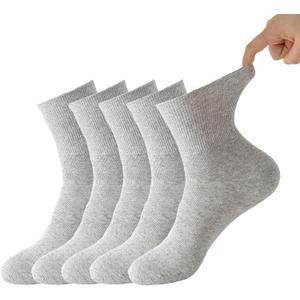 Thin Cotton Socks for Women 6-10 | 5 Pairs | Wide Non Binding Ankle Socks Quarter Length | Daily Essentials Sock (Gray)