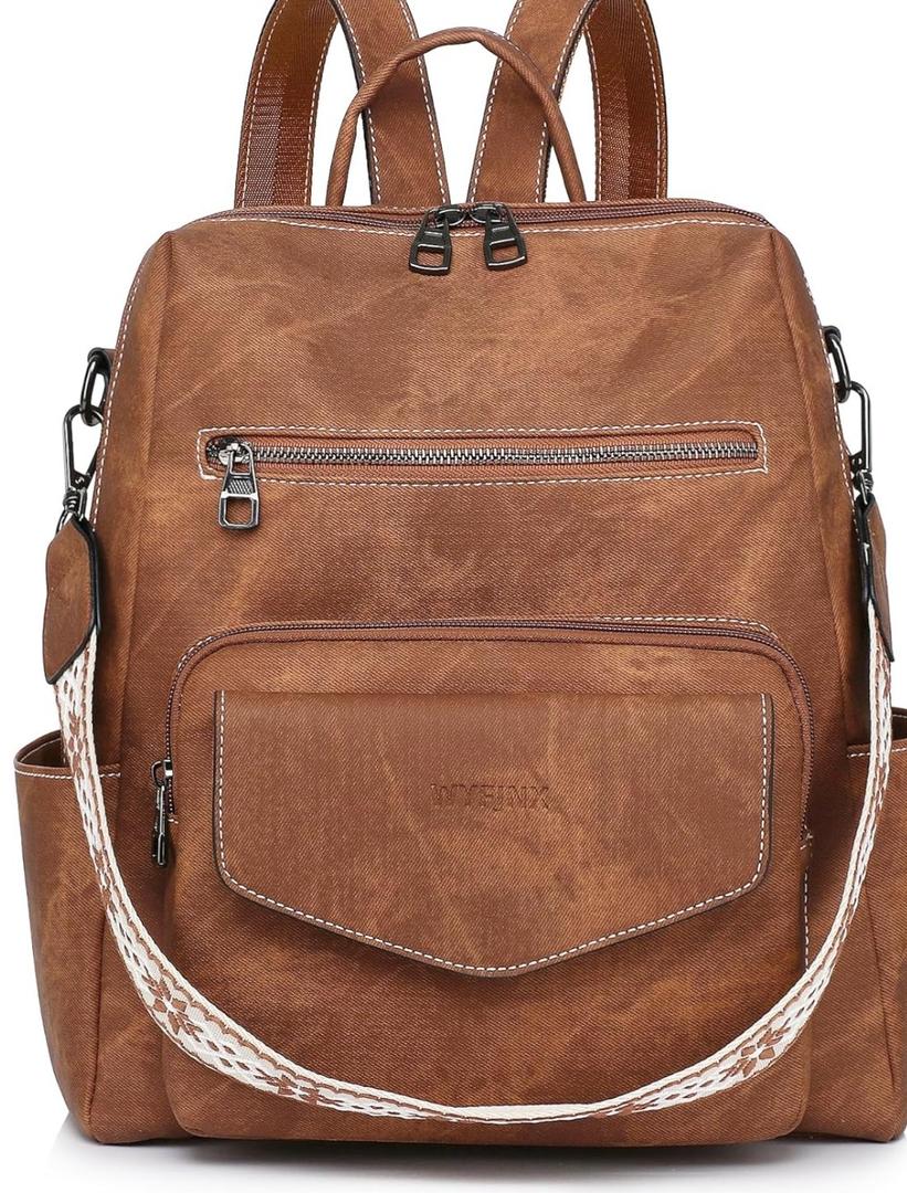 Backpack Purse for Women PU Leather Backpack Ladies Fashion Handbag Designer Shoulder Bag Small Travel Bag Brown