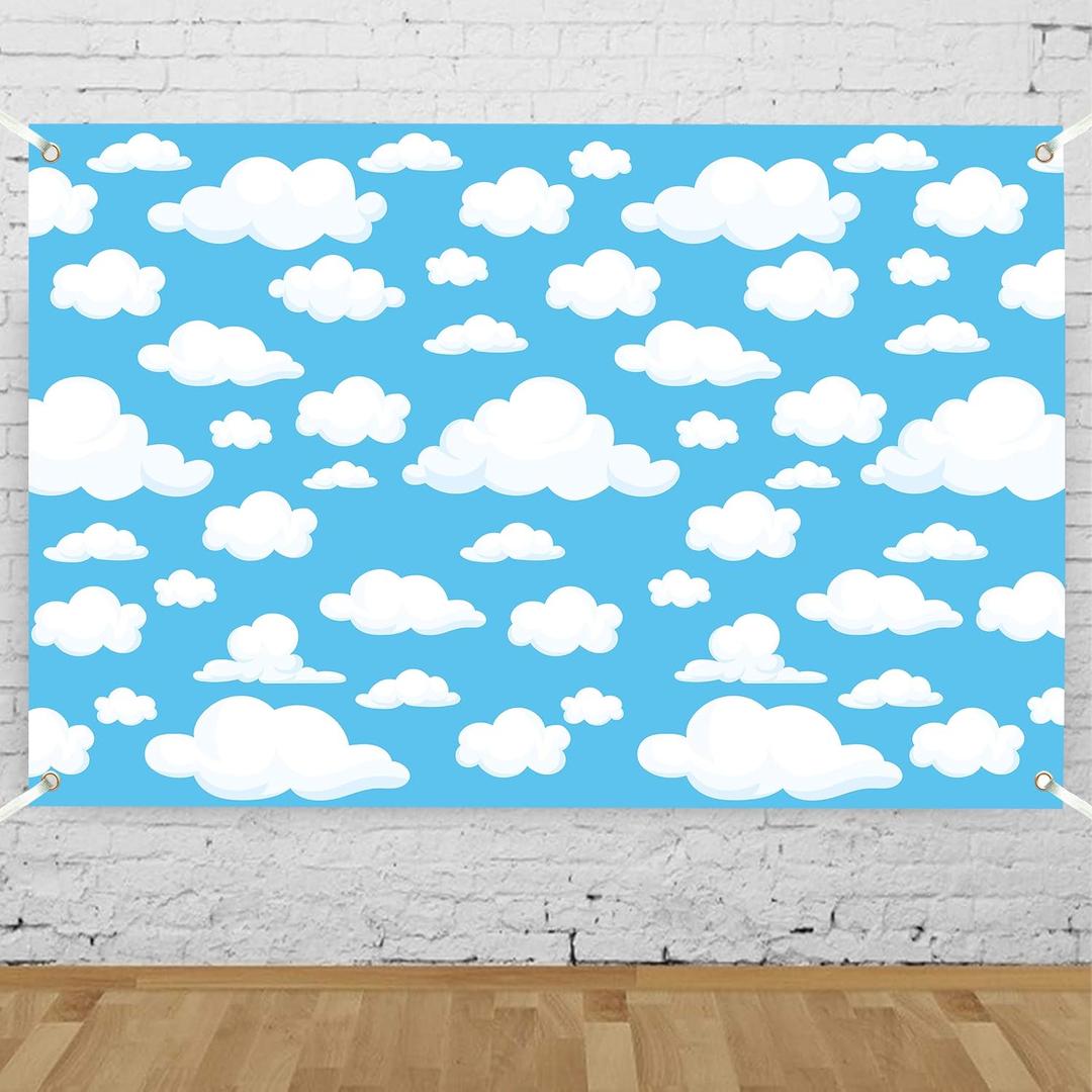 Cartoon Blue Sky White Clouds Backdrop 7x5 FT for Photoshoot Cloud Natural Theme Photography Backdrops Kids Birthday Party Background Baby Shower Decorations Banner Photo Studio