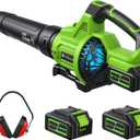 Cordless Leaf Blower 2x4000mAh Battery Powered Electric Leaf Blower with Noise-Reduction Earmuffs, 165 MPH 650 CFM Garden Tools for Lawn Care, Yard, Patio, Garage (Green)