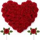 Lifewit Artificial Flowers, 50 Pcs Blush Foam Real Looking Roses with Stems, Fake Roses for DIY Wedding Bouquets, Centerpieces Arrangements, Valentine Decorations