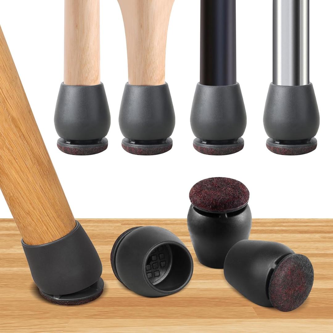 16PCS Small Chair Leg Floor Protectors, Metal Chair Leg Caps Covers Silicone Chair Feet Protectors for Wood Floors,Round Felt Furniture Pads Furniture Sliders for Hardwood Floors(Black,Fit 0.8"-1.05")