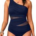 Aqua Eve Women Mesh One Piece Swimsuit - Tummy Control One Shoulder Bathing Suit Cut Out Swimwear 2026 (XX-Large, Navy Blue)