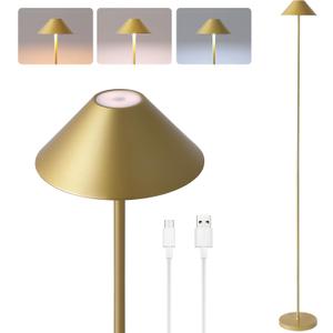 Rechargeable Floor Lamp for Indoor/Outdoor, Cordless Tall Standing Lamp with 3 Color Temps & Dimmable, IP43 Waterproof, Adjustable Height 16-59 Inch, LED Floor Lamp for Living Room, Patio(Gold)