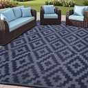 SAND MINE Reversible Mats, Plastic Straw Rug, Modern Area Rug, Large Floor Mat and Rug for Outdoors, RV, Patio, Backyard, Deck, Picnic, Beach, Trailer, Camping (6' x 9', Blue Grey Lattice)