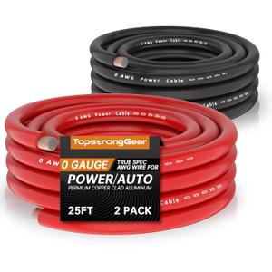TOPSTRONGGEAR 0 Gauge 25ft Black and 25ft Red Power/Ground Wire True 0 AWG Power Wire-True Spec and Soft Touch Cable