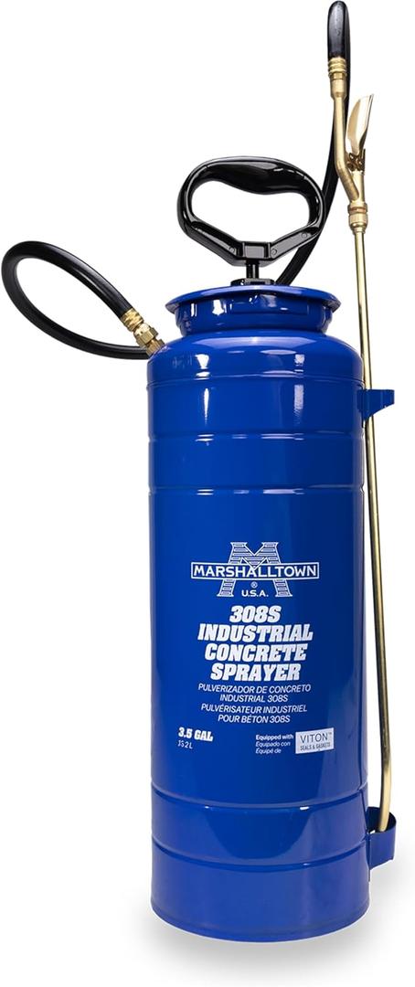 MARSHALLTOWN Industrial Concrete Sprayer, 3.5 Gallon Pump Sprayer, Brass Wand, Spray Solvents and Releases, 308S