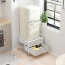 WAYTRIM Mini Fridge Stand with Storage, Kitchen Fridge Stand Mini Fridge Organizer Stand for Dorms Refrigerator Stand with Metal Frame Wooden Tabletop 4 Swivel Wheels for Mobility - White