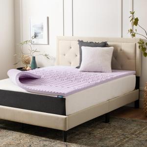 LUCID Lavender Infused 2 Inch Memory Foam Mattress Topper with 5 Zones Twin XL Size Plush Feel CertiPUR Certified Dorm Room Essentials