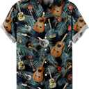 Men's Hawaiian Shirt Short Sleeve Button Down Shirts Summer Beach Casual Printed Tropical Guitar Floral Tops Clothes (X-Large)