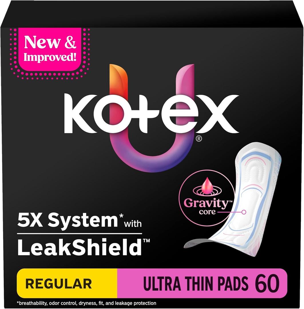 Kotex Ultra Thin Pads, Regular Absorbency, 60 Count 