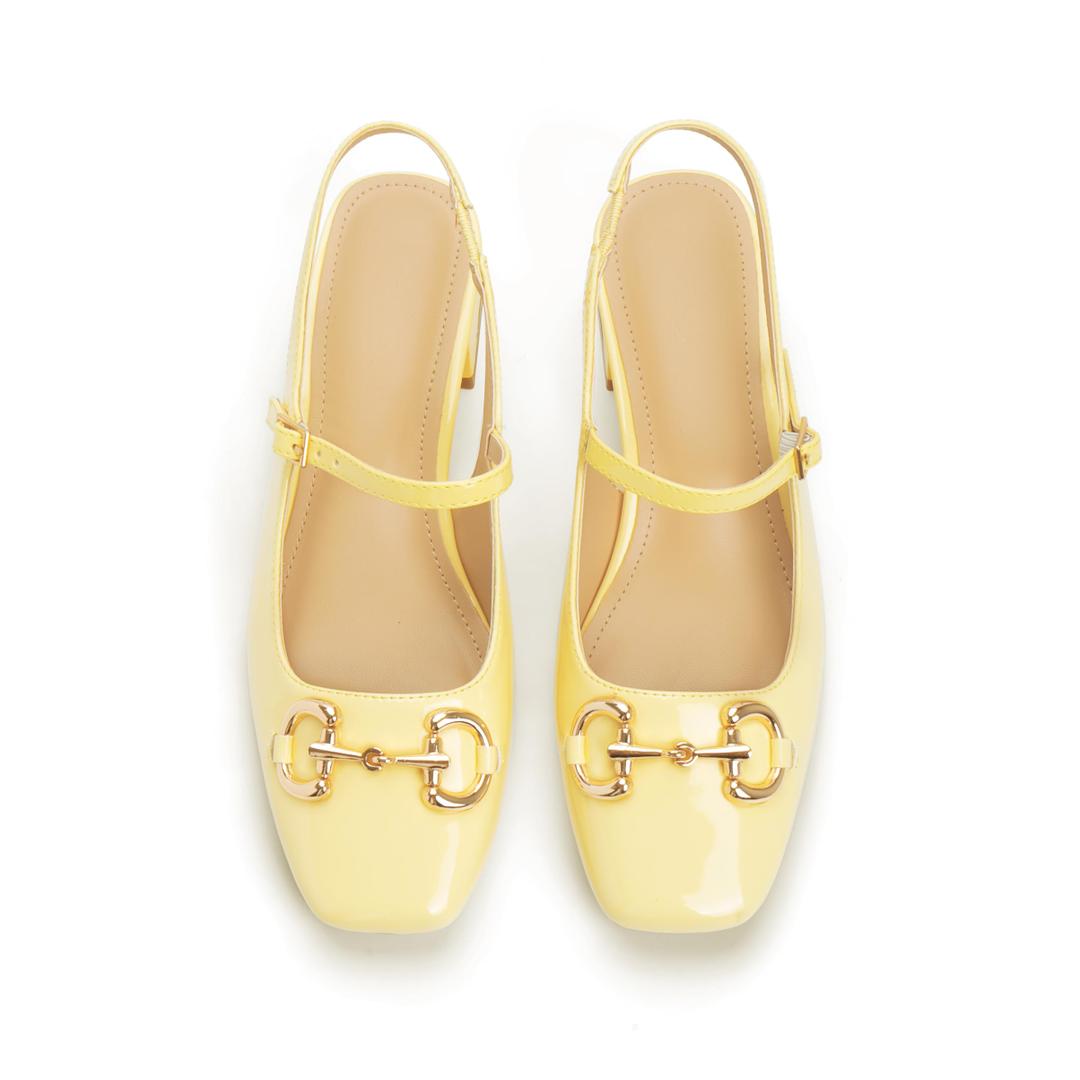 Yellow Slingback Mary Janes Shoes for Women Square Toe Pump Shoes Low Chunky Heels with Buckle Ankle Strap Daily Party Dessy Size 8.5 (Yellow)