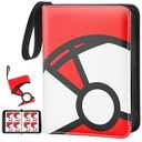 Trading Card Binder 4-Pockets, 400 Pockets Card Holder with 50 Removable Sleeves, Large Capacity & Waterproof Zipper Album Holder for Trading Card Collector, Portable Card Album Book for Card-Red