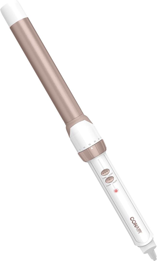 Conair Double Ceramic 1-Inch Curling Wand, Produces Flawless Waves, Curling Iron for Use on Medium and Long Hair, 30 Heat Setting Curling Iron, White/Rose Gold, 1 Inch Wand (Pack of 1)