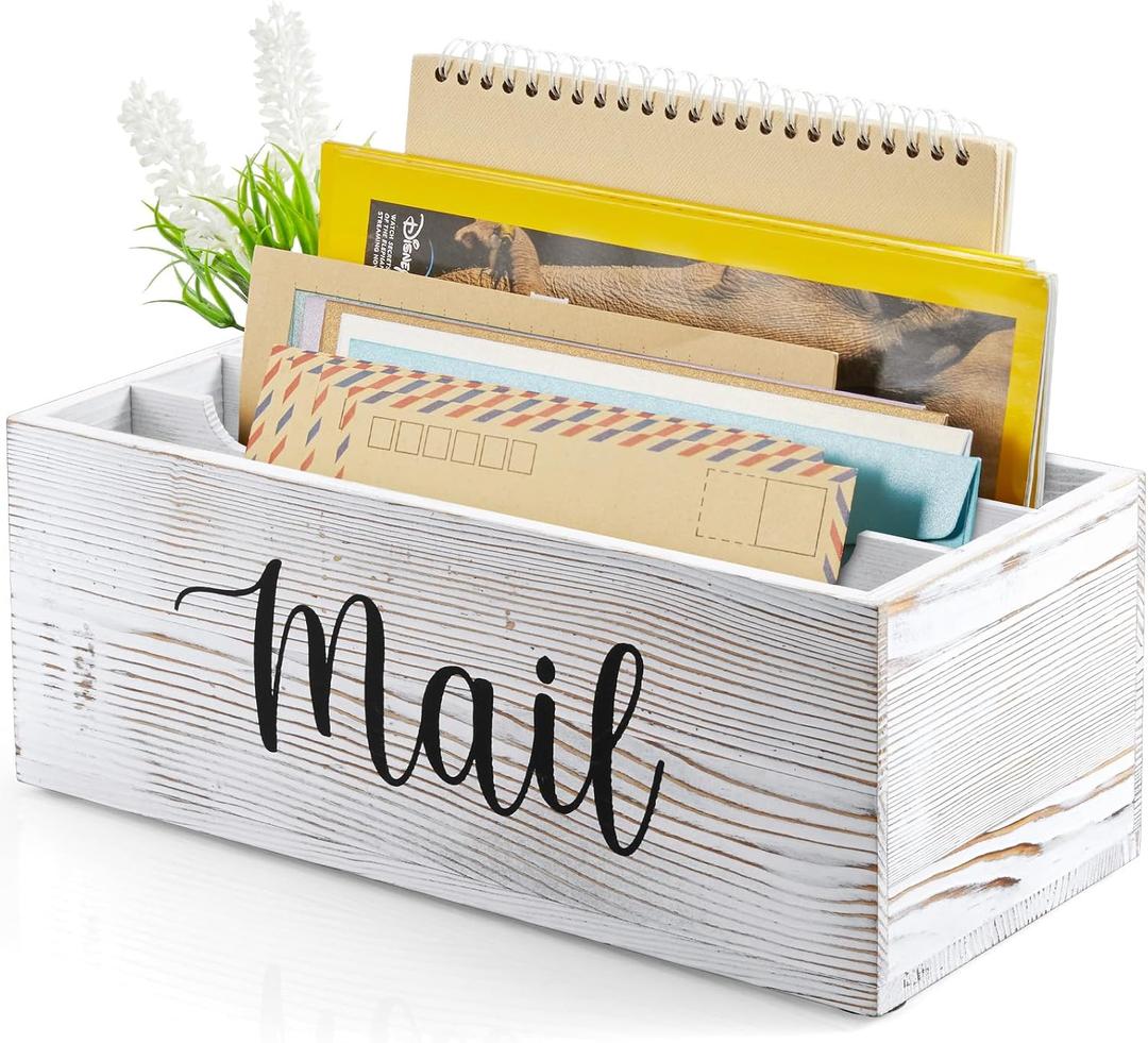 DRASTAR Mail Organizer Countertop, Mail Holder with 3 Slots, Mail Sorter Organizer for Desk, Envelope Holder for Home Office, Retro White