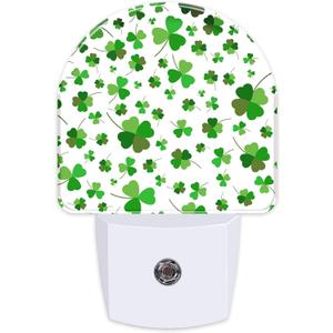 St.Patrick's Day Shamrock Night Light,Dusk-to-Dawn Auto Sensor Green Ireland Clover Lucky Plug in Night Light for Kids,0.5W Energy Saving LED NightLights for Bedroom/Bathroom,Ideal Gifts