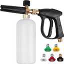 Clatoon Pressure Washer Short Gun, Foam Cannon with 1/4 Inch Quick Connector, Power Washer with 5 Pressure Washer Nozzle Tips, M22-14 mm Inlet Connector