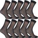 Uaussi 10 Pairs Mens Ultra Thin Dress Socks Silk Sheer Business Socks Soft Nylon Work Trouser Sox Mid Calf (One Size, Plain Black)