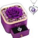 Beferr Valentines Day Gifts for Her Preserved Real Rose with Necklace Eternal Roses Fresh Flowers for Delivery Prime Birthday Anniversary Purple Gifts for Women Mom Wife Daughter Grandma Girlfriend