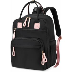 18 Pockets Diaper Bag Backpack with Waterproof Pockets and Stroller Buckle, Convertible Tote Bag (Black)