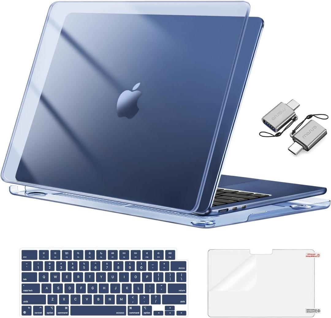 MOSISO Compatible with MacBook Air 13 inch Case 2026 2025 2024 2023 2022 M4 A3240 M3 A3113 M2 A2681,Plastic Hard Shell&Keyboard Cover&ScreenFilm&Type C for MacBook Air 13.6 inch Case, Crystal Midnight