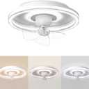 Low Profile Ceiling Fans with Lights and Remote, 20" Ceiling Fan Flush Mount, Modern White Ceiling Fan with Dimmable LED Light for Bedroom