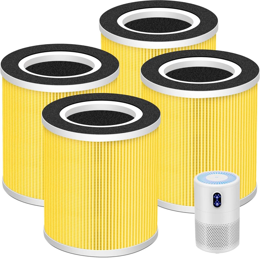 B-D02L Pet Allergy Replacement Filter for MOOKA & KOIOS B-D02L Air Purifi-er, for VEWIOR B-D02U Air Purifi-er,3-in-1 H13 True HEPA with Activated Carbon Filter,4 Pack,Yellow