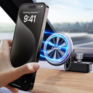Phone Holder for Tesla Model 3/Y, for Magsafe Magnetic Universal Shock Absorption(6 Built-in Springs) Car Mount, 360 Degree Rotatable Phone Mount for Car Fit for iPhone 12/13/14/15 Series