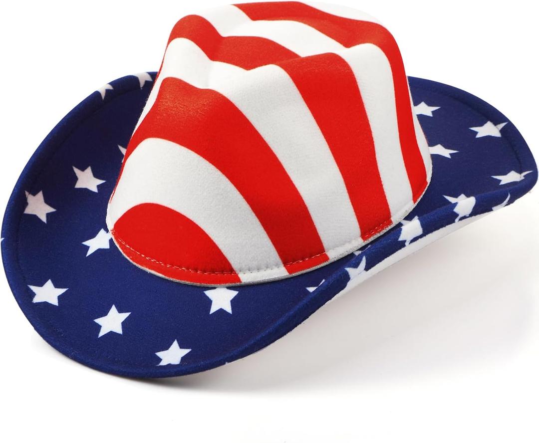 Shihanee Victorian Top Hat Circus Show Hat Cowboy Hat for Adults Halloween Cosplay DIY (Red White and Blue)