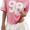 RoseSeek Women's Number Print Mesh Jersey Shirts V Neck Half Sleeve Crop Tops Workout Graphic Tees (S)