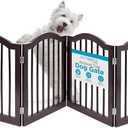 INTERNET'S BEST Arched Top Dog Gate | 4 Panel, 24" H Wooden Pet Barrier for Dogs or Cats | Freestanding Folding Room Divider for Doorways, Hallways, Stairs, and Porch | Portable, Extra Wide | Espresso