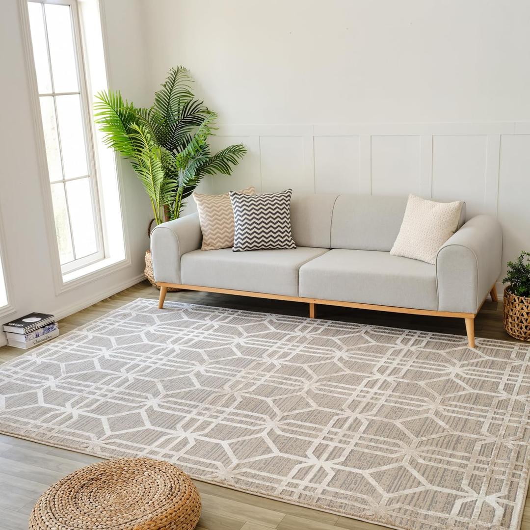 RUG BRANCH Nomad 4'x6' (Exact Size: 3'11" x 5'7") Abstract Indoor Area Rug, Beige Brown, Modern - Living Room, Bedroom, Dining Room, and Kitchen