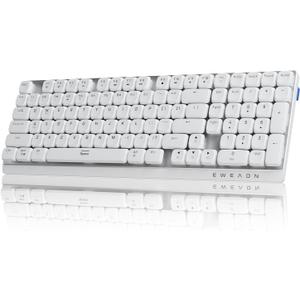 EWEADN MK100 Wireless Low Profile Mechanical Keyboard, Bluetooth/2.4GHz/USB-C Wired with White Backlight Quiet Mechanical Keyboards Wireless, Full-size keyboard for Game/Office, Windows, Mac, White